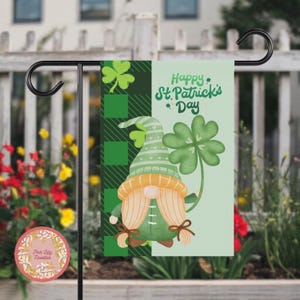 Happy St. Patrick&#39;s Day Garden Flag, Garden Flag Decor, St. Patricks Day Yard Sign, Gnome Garden Decor, Porch Sign, Yard Decor, Holiday Flag