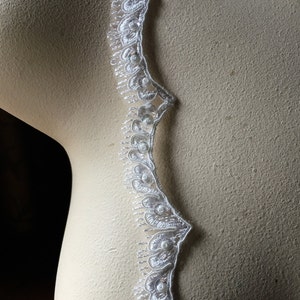 OFF WHITE Beaded Eyelash Lace Trim Alencon Scalloped for Bridal, Veils AL 10 image 1