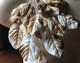 Mocha & White Leaves Velvet Millinery Leaves for Bridal, Boutonnieres, Corsages, Headpieces, Millinery ML