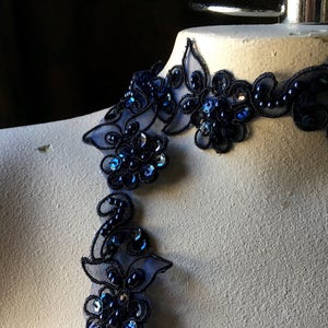 Navy Blue  Beaded Trim Lace Flower Trim for Lyrical Dance, Bridal, Garters, Headbands, Costumes BL 4038 nb