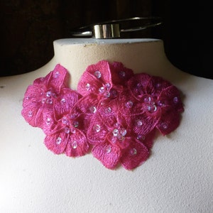 Fuchsia 3D Beaded Lace Applique for Lyrical Dance, Sashes, Headbands, Costumes CA 612