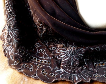 REMNANT - 21" Chocolate Brown Embroidered Panne Velvet  for Garments, Costumes WL 5092 vel