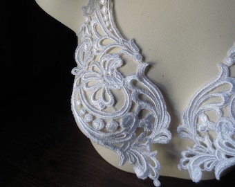 WHITE Lace Applique Pair DYEABLE for Lyrical Dance, Ballet, Bridal, Garments, Jewelry Design, Bridal PR 39
