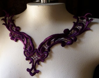 Purple Plum Lace Applique for Garments, Costumes, Lace Necklaces CA 204