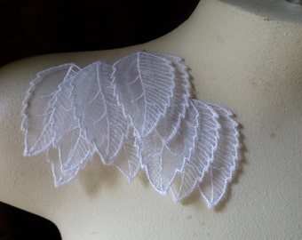 12 White Leaf Appliques Large in Organza for Bridal, Garments, Costumes ORG leaf A large