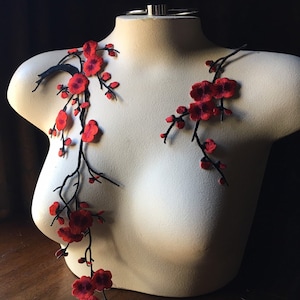 Red Cherry Blossom Appliques Iron On Appliques for Garments, Lyrical Dance, Costume or Jewelry Design IRON set