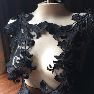 BLACK Lace Applique PAiR for Prom Illusion Gowns, Boleros, Garments, Costume Design PR 330