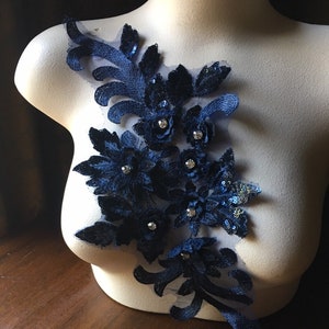 Navy Blue 3D Applique with RHINESTONES for Lyrical Dance, Ballet, Couture Gowns F54