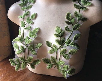 GREEN Leaves Applique PAIR for Lyrical Dance, Garments,  Costume Design PR 336