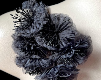 BLACK Silk Flower YoYos Organza Millinery: Bridal,Boutonnieres, Corsages, Costumes MF