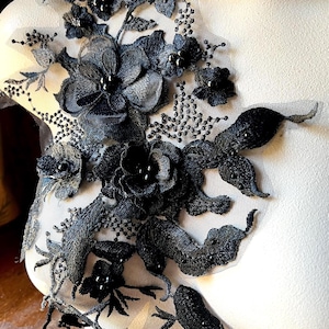 BLACK 3D Applique Beaded and Embroidered for Lyrical Dance, Ballet, Couture Gowns F15