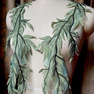GREEN Vine Leaf Applique PAIR for Lyrical Costumes, Cosplay, Garments PR 419