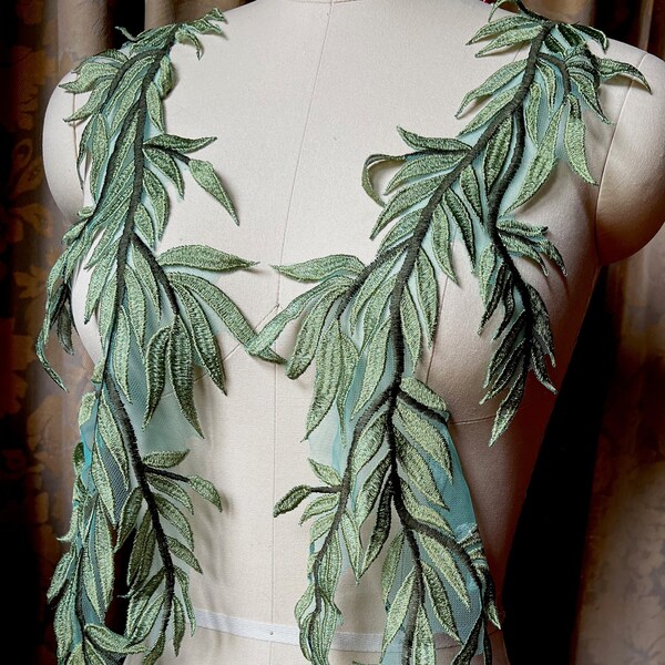 SECONDS 2 Green Vine Leaf Appliqus for Lyrical Costumes, Cosplay, Garments PR 419