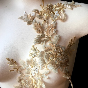 CHAMPAGNE Applique Beaded with Sequins for Lyrical Dance, Ballet, Couture Gowns F102