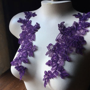 SECONDS Purple Plum Lace Applique Pair  for Lyrical Dance, Bridal, Capes, Veils, Costume Design PR 377 pp