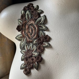 BROWN & GREEN RoSE Applique Lace Applique for Garments, Costume Design CA 998