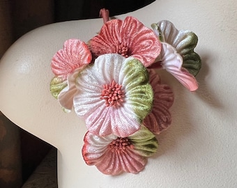 Ombre Velvet Millinery Flowers: Copper, White & Green YoYo Blossoms MF