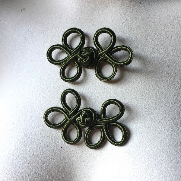 2+ GREEN Frog Closures Chinese Buttons for Garments, Costumes