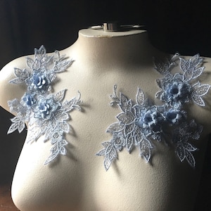 LIGHT BLUE 3d Lace Applique PAIR for Lyrical or Ballet Costumes, Garments, Bridal F6