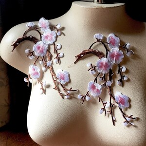 2 Pink & White Cherry Blossom Appliques Iron On Appliques for Garments, Lyrical Dance, Costume or Jewelry Design IRON pwNDL