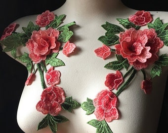 CORAL PAIR 3D Rose Applique for Garments, Costume Design CA 911pr