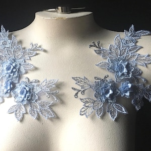 LIGHT BLUE 3d Lace Applique PAIR for Lyrical or Ballet Costumes, Garments, Bridal F6