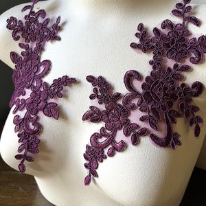 SECOND Quality MAROON Plum Cord Lace Applique Pair: Floral Costume Embellishment PR 374