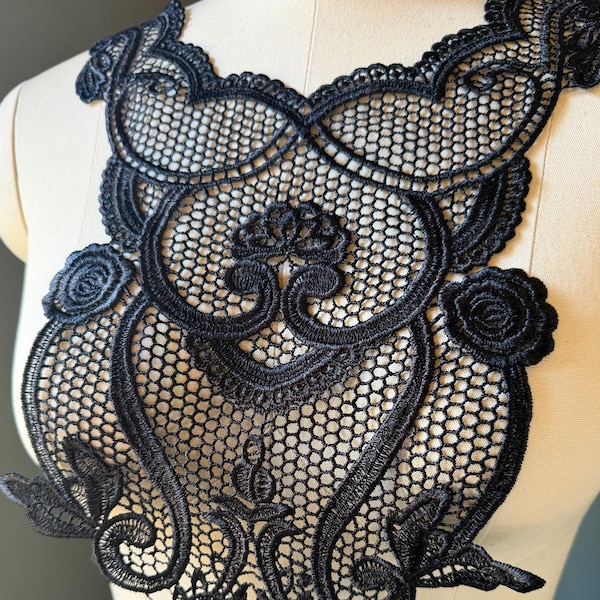 BLACK Lace Applique for Garments, Costume Design BLA 2A