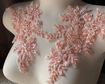 NEW PEACH 3D Applique PAiR , Beaded for Lyrical Dance, Ballet, Couture Gowns F219