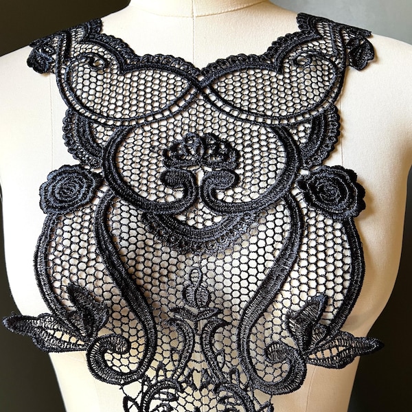 BLACK Lace Applique for Garments, Costume Design BLA 2A