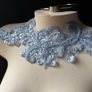 BLUE Beaded Applique for Lyrical Dance, Bridal, Ballet, Headbands, Garments CA 961