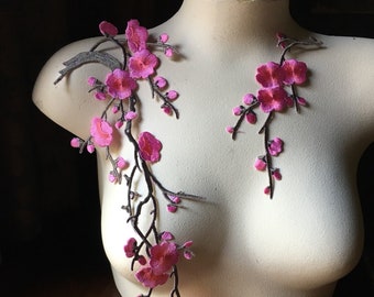Pink Cherry Blossom Appliques GREY Stem Iron On Appliques for Garments, Lyrical Dance, Costume or Jewelry Design IRON CHBLPG
