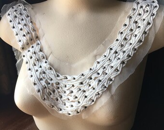 Off White Beaded Applique for Garments, Costumes CA 844