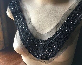 Black Beaded Applique for Garments, Costumes BLA 510