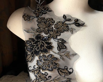 BLACK & GOLD Applique Beaded for Lyrical Dance, Ballet, Couture Gowns F216