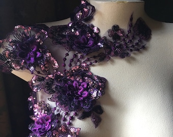 PURPLE 3D Applique  Beaded for GRAD, Lyrical Dance, Ballet, Couture Gowns F115