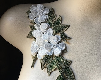 White 3D Rose Lace Applique: Garment Costume Design CA 948