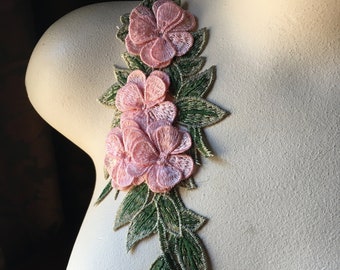 PiNK ROSE Flower 3D Applique for Garments, Costume Design CA 948