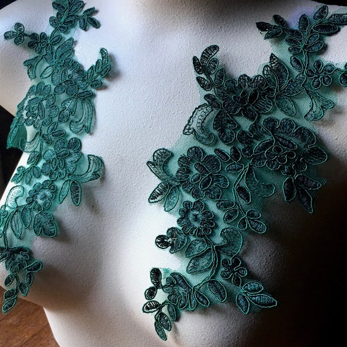 Jewelry or Costume Design CA 755dg Deep Green Beaded Lace Applique for Lyrical Dance