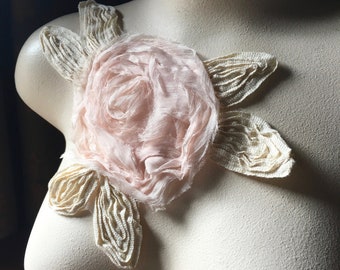 Ivory & Blush Chiffon Flower Applique LARGER for Lyrical Dance, Bridal, Sashes, Shabby Chic, Cottage Core, Corsages CA 3LG