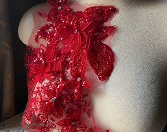 RED 3D Applique #2 Beaded and Embroidered for Lyrical Dance, Ballet, Couture Gowns F225-2