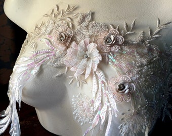 IVORY & BLUSH 3D Applique #2, Beaded and Embroidered for Lyrical Dance, Ballet, Couture Gowns F124-2