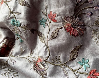 FAT QuarTeR Lavender Grey Silk Embroidered Fabric for Regency Reticules, Bridal Masks, Victorian Handbags, Clutches, Ships from USA