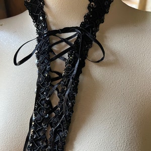 Black BEADED Lace Up Applique for Costumes, Garments, Lingerie BLA 523