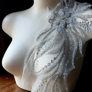 SILVER Beaded 3D Applique #2 for Prom, Bridal, Lyrical Dance, Costumes, Garments F148-2