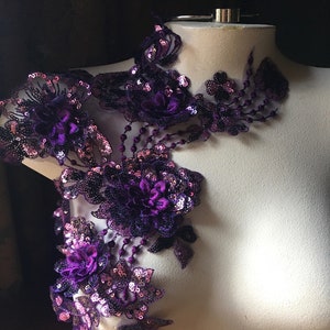 PURPLE 3D Applique  Beaded for GRAD, Lyrical Dance, Ballet, Couture Gowns F115