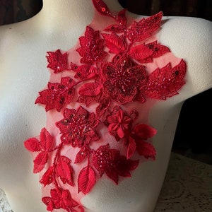 RÖD 3D-applikationspärlspets #2 för lyrisk dans, balett, balsal och coutureklänningar F208-2