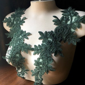 SECONDs Forest Green Lace Applique Pair Large for Lyrical Dance, Bridal, Capes, Costume Design PR 379
