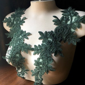 SECONDS Forest GREEN Lace Applique Pair Large for Lyrical Dance, Bridal, Capes, Costume Design PR 379
