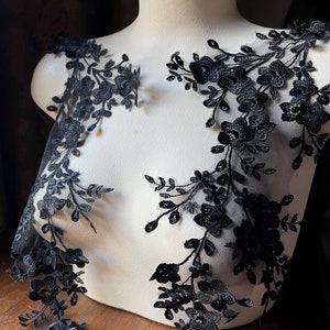 BLACK Applique Pair Cherry Blossoms for Bridal, Lyrical Dance, Ballet, Veils,  Illusion Gowns PR 415